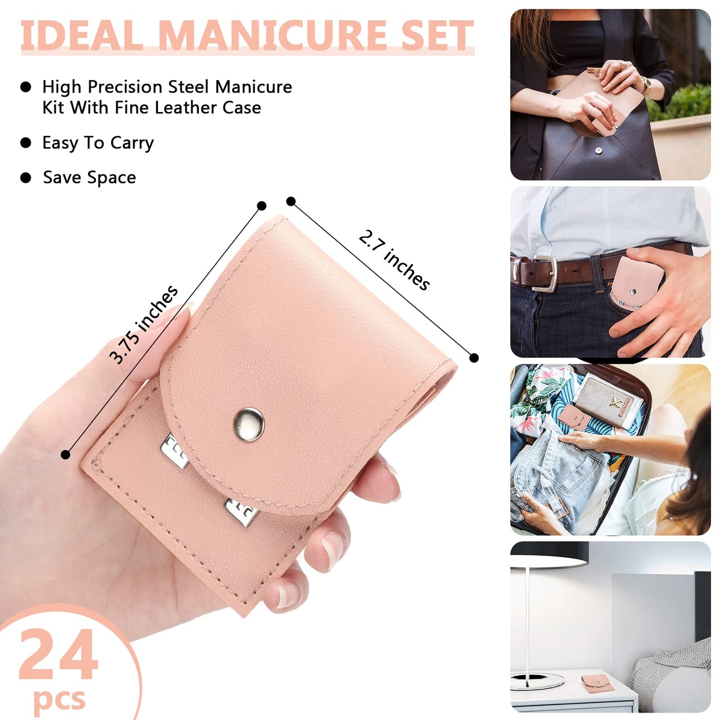 Lasnten 24 Set Valentine Manicure Set Bulk Nail Clippers Grooming Nail Kit Stainless Steel Professional Pedicure Tools Kit with Travel Case for Men Women Valentine's Day Gift(4 in 1,Pink)