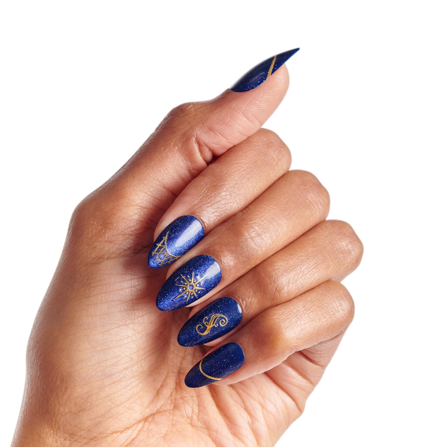 WICKED X KISS Press On Nails Almond, ‘Shiz Chemistry Club’, Blue, Medium, Waterproof, Chip Proof, Smudge Proof, 28 Fake Nails, Pink Gel Nail Glue (2g), Mini Nail File, & Manicure Stick