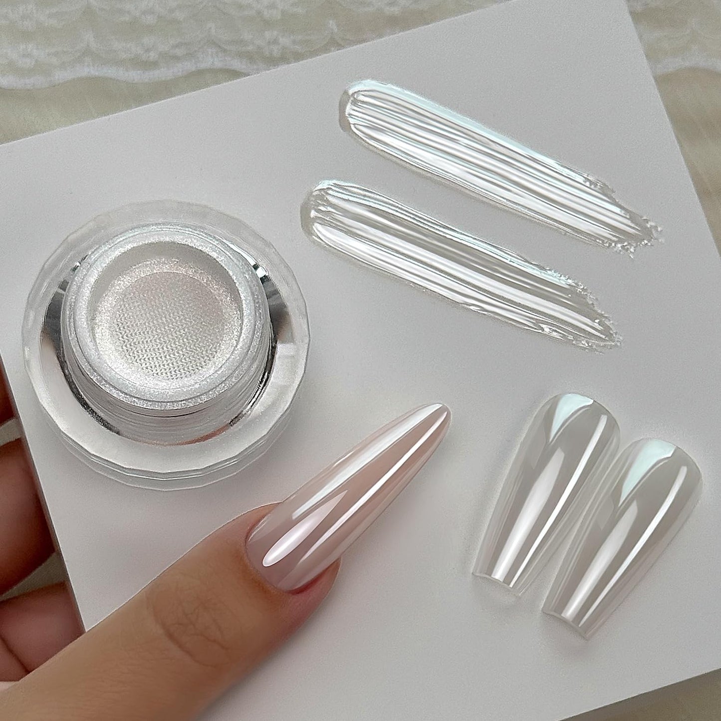 Yokefellow GleamTap Cushion Magic White Chrome Nail Powder,Glazed Donut,Pearlescent Nail Chrome Powder,Nail Art Decoration for Home DIY Salon Manicure (GT211 Magic White