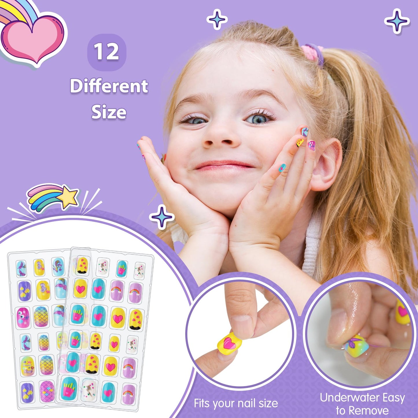 Ylovetoys Kids Nail Polish Set for Girls, Nail Art Kit for Kids Ages 7-12, All-in-One Nail Dryer Salon with Press On False Nails, Non-Toxic Polish, Stickers, DIY Decorative, Gift Toys for Girls