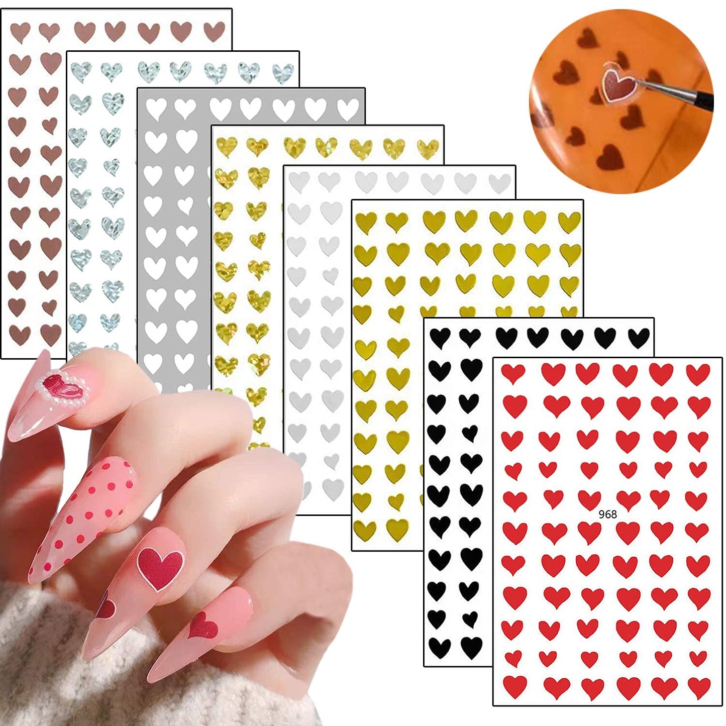 6 Sheets Mahjong Nail Art Stickers with 8 Sheets Heart Nail Art Stickers