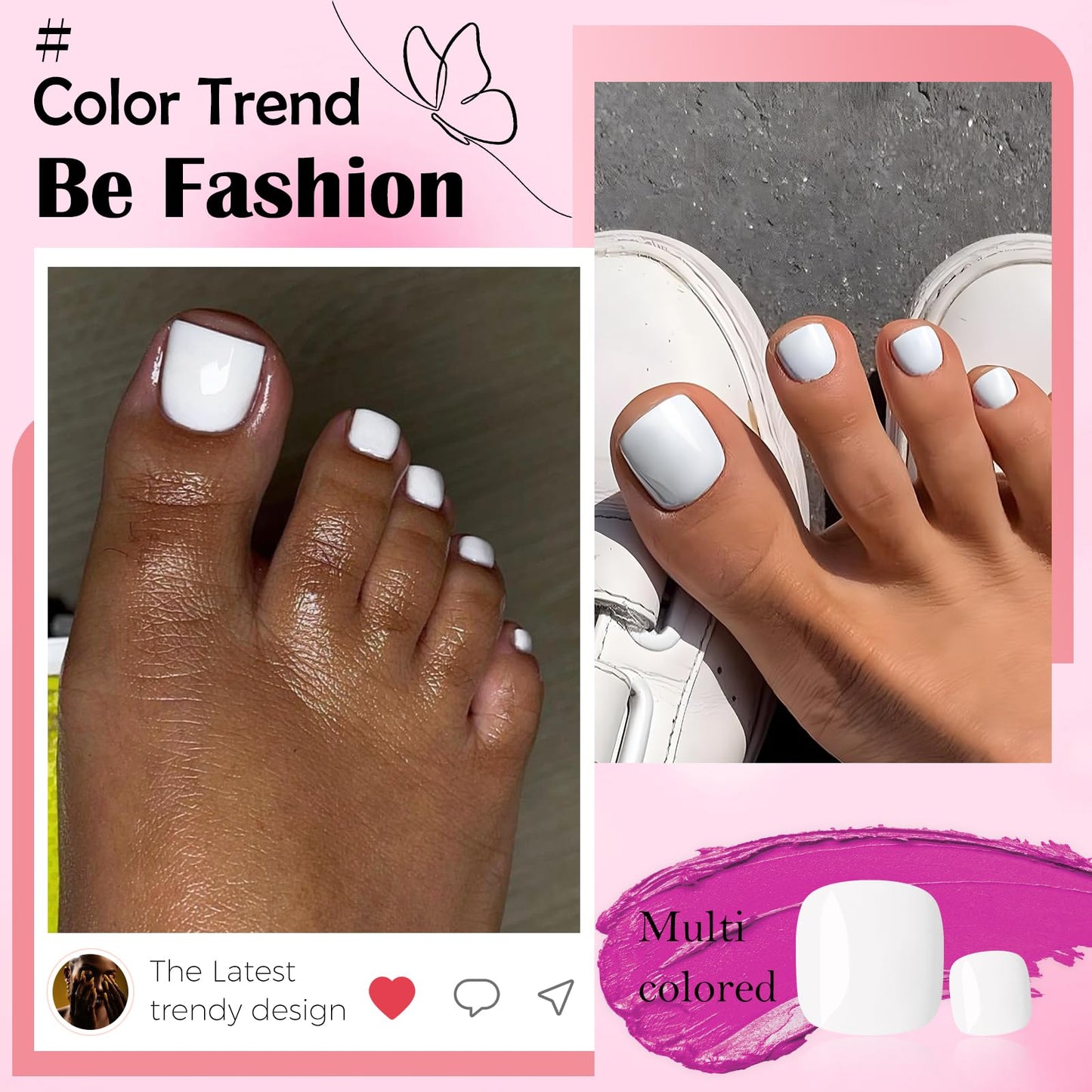 LoveOurHome 120pc White Press on Toenails Women Fake Toe Nails with Tabs, White Fake Toenails Press on Toes Nails Glue on Toenail Acrylic Toe Nail Tips Artificial False Toenail for Women Girls