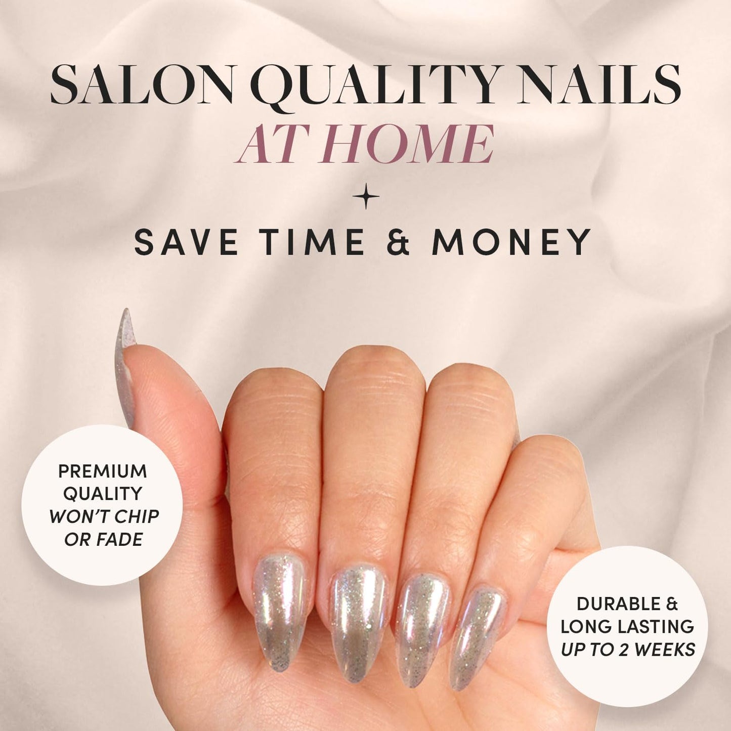 Glamnetic Press-On Nails Bundle - Stardust & Fairy Dust | Short Oval Glossy Light Yellow Fake Nails | Short Oval Beige-Pink False Nails with a Metallic Finish | Reusable, Salon-Quality Nail Kits