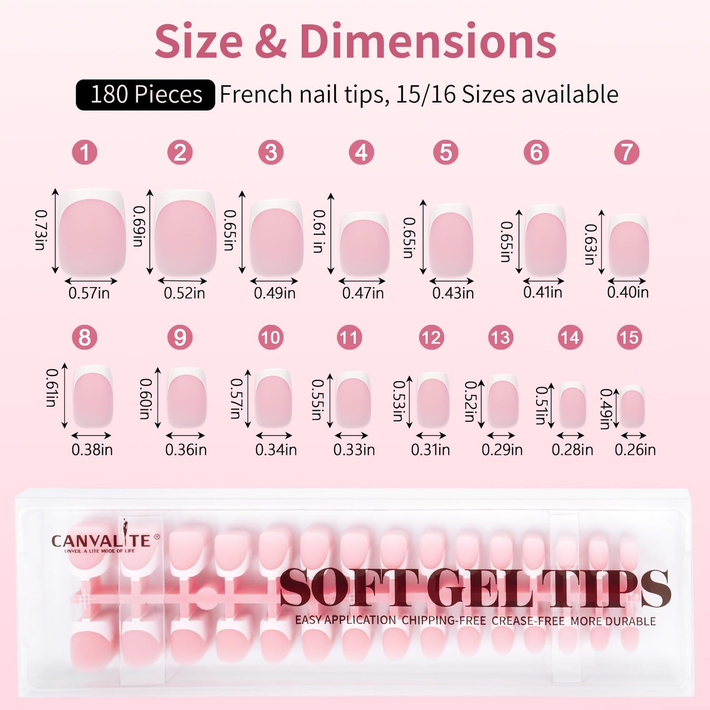Canvalite Soft Gel French Tip Nails, 180 Pcs Extra Short Press on Nails for Women Flexible Pre-Painted White French Tip Gel Nails Nail Tips No File Need DIY Manicure Gifts for Women, Glue Not Included