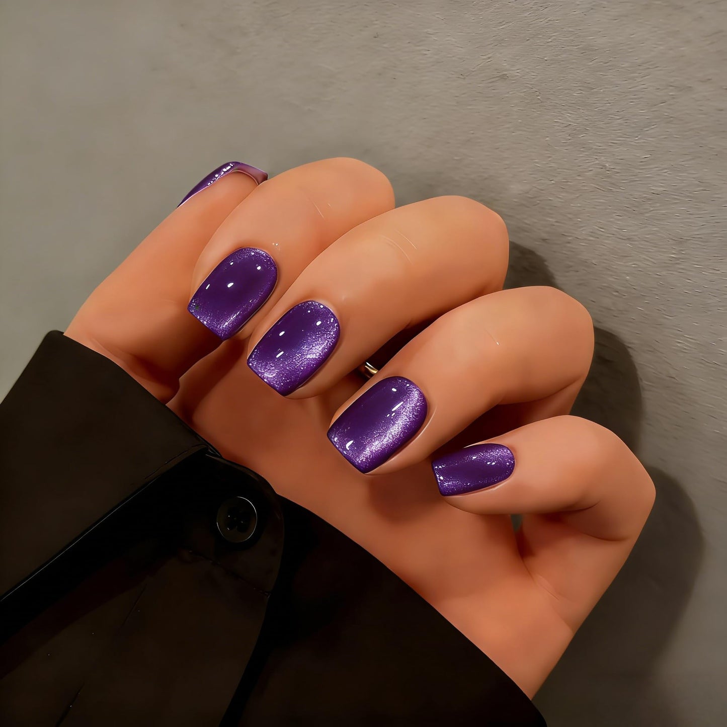 KQueenest Cat Eye Press On Nails Short - Dark Purple Press On Nails Square, 30 Pcs 15 Sizes Sparkly Glitter Fake Nails Press ons, Thick Quality, Reusable Small Glue on Nail for Women Summer