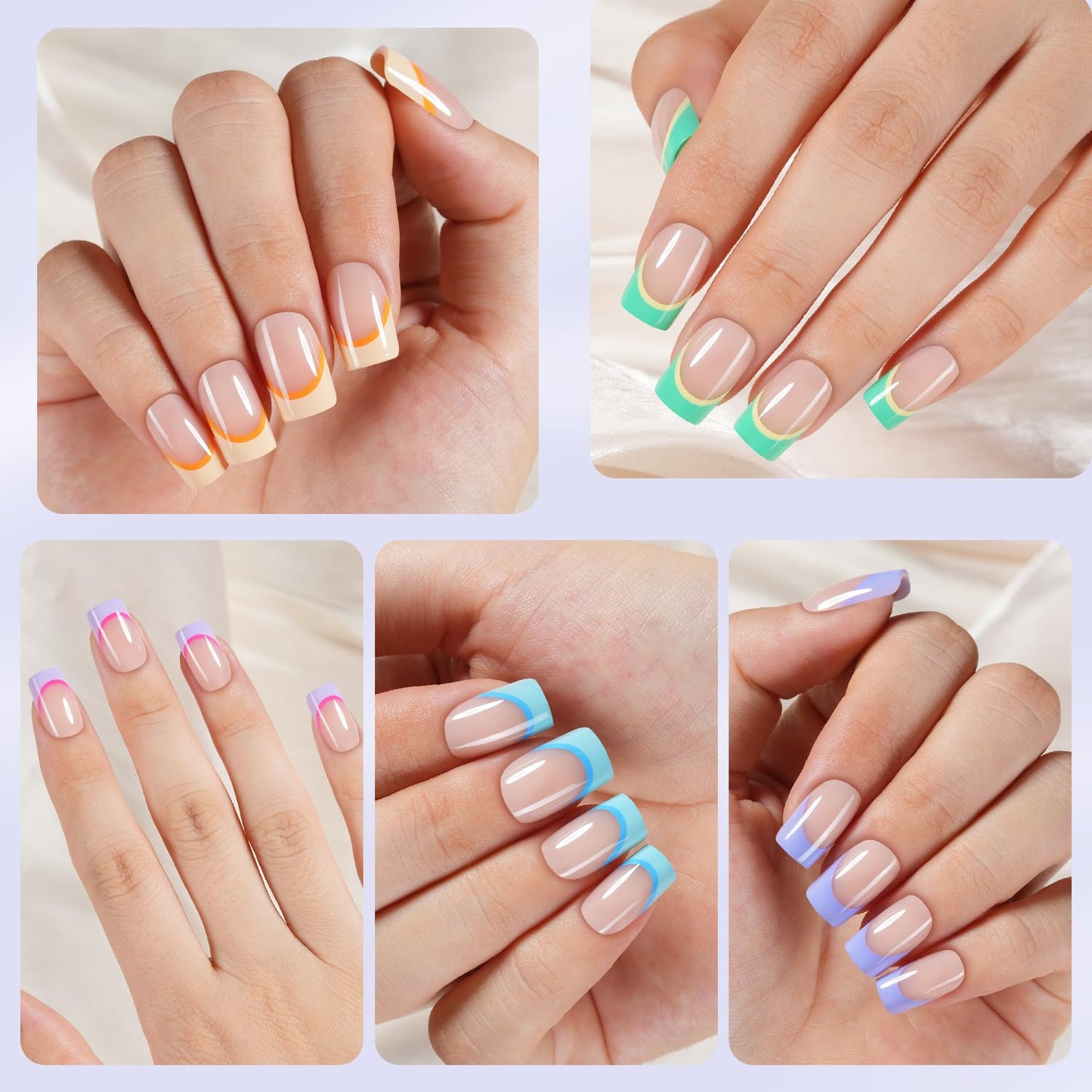 Plauva 450Pcs Short Press On Nails, French Tip Press On Nails Square, Soft Gel Stick On Nails Reusable Fake Nails for Women 15 Sizes