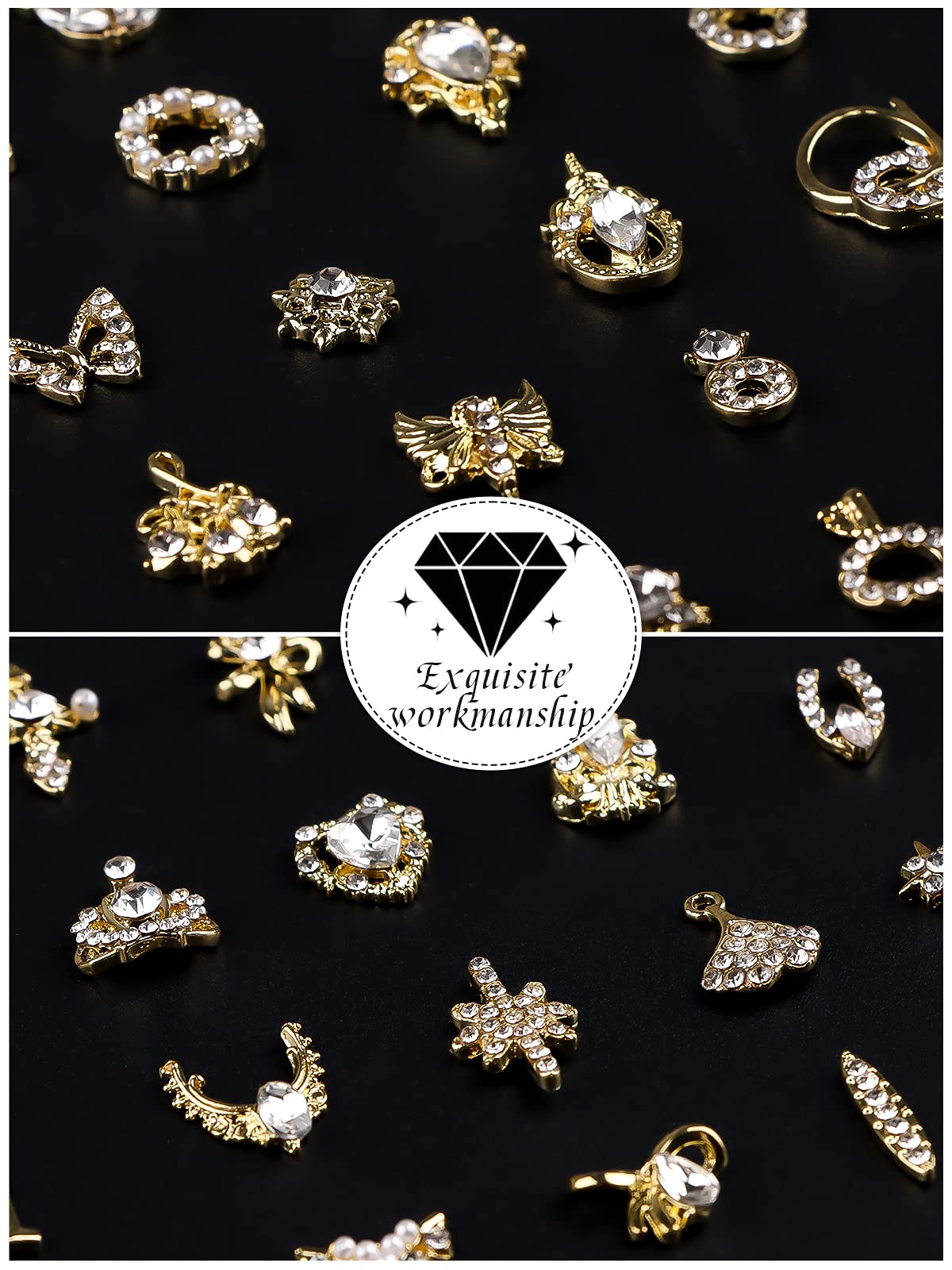 EBANKU 48 PCS 3D Nails Art Rhinestones Luxury Shiny Nail Diamonds Rhinestones Metal Nail Jewels for Alloy Nail Decorations