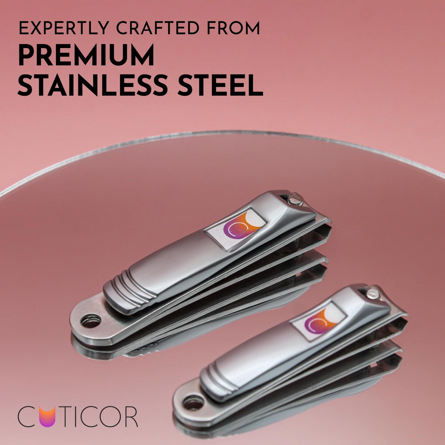 CUTICOR Nail Clipper Set - Set of 2 Fingernail and Toenail Clippers with Tin Travel Case - Ultra Sharp Stainless Steel Nail Clippers for Men and Women - Heavy Duty Nail Clippers for Thick Nails