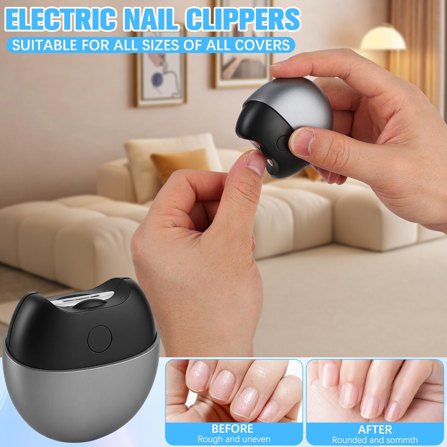3 in 1 Automatic Electric Nail Clipper, 2026 New Electric Fingernail Trimmer with Light, 2 Speeds, Magnetic Cover, Nail Scraps Storage, Electric Toenail Clippers for Seniors Adults (Gray)