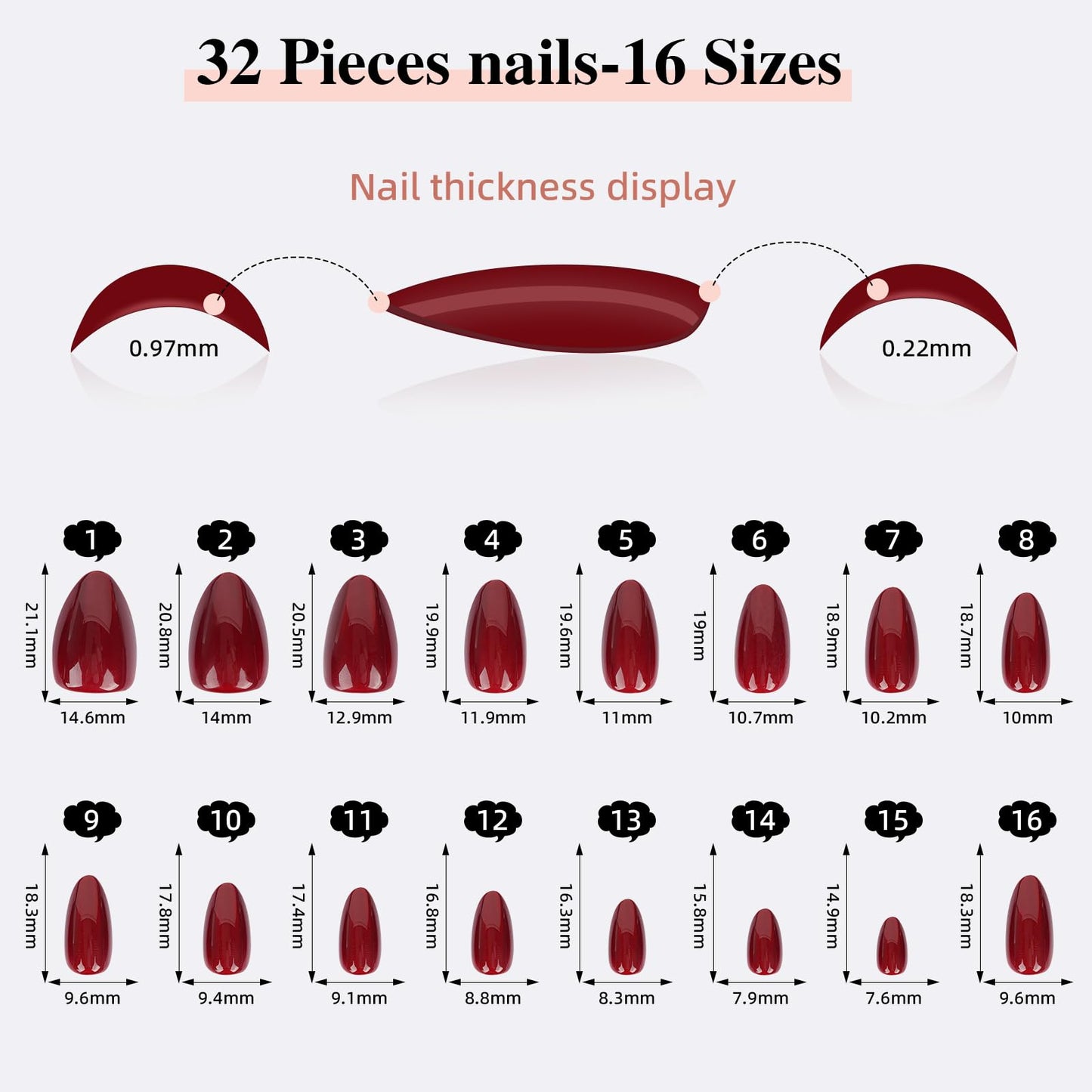 Sifvoo Red Cat Eye Press On Nails Short Almond, Glossy Reusable Press On Nails for Women, 32 Count 16 Sizes Nail Kit with Glue (SV-08)