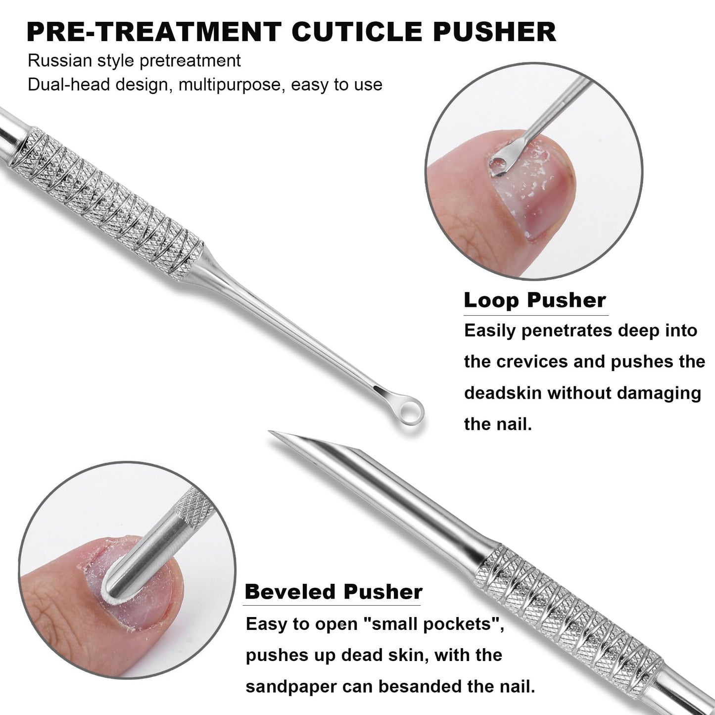 HaimiLiya Pre-treatment Cuticle Pusher, Russian Prep Nail Pushers, Dual Ended Cuticle Remover with 100/180 Grit Sandpaper Sheets, Nail Care for Manicure Pedicure Nail Art
