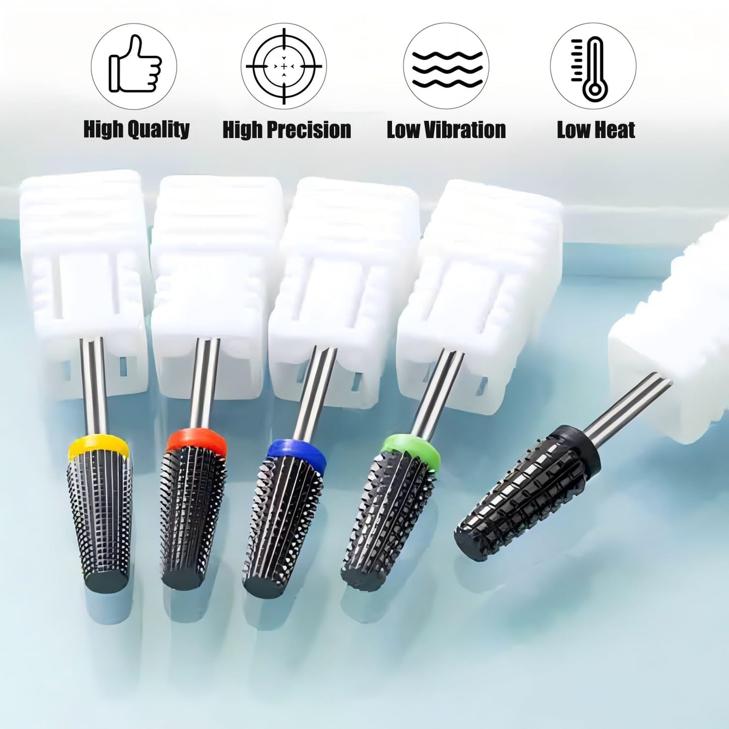 Yakamoz 5Pcs Ceramic Nail Drill Bit Set - 3/32" Professional Electric Nail File Bit Kit Cuticle Nail Bits for Acrylic Nails Poly Gel Removal, Manicure Nail Salon Supplies, Two-Way Rotation