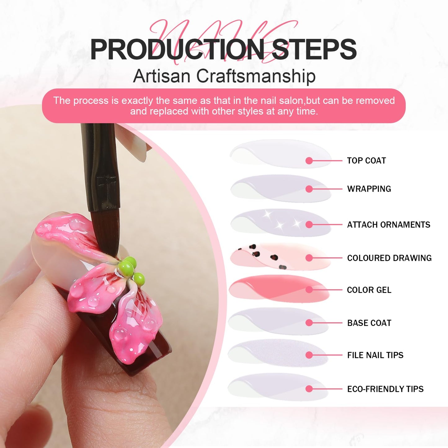 HOMSERA Handmade Press On Nails long Coffin, Reusable Stick On Fake Nails with Nails Glossy Stick on Nails Full Elegant Sexy Style For Women