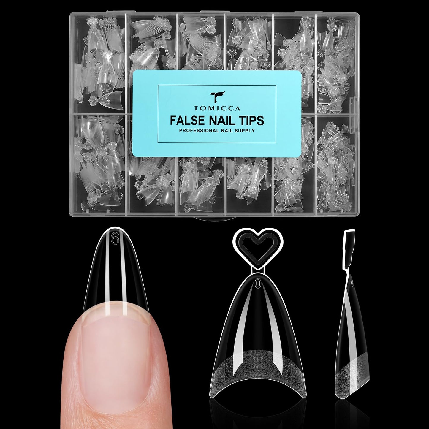 TOMICCA Medium Almond Nail Tips Half Cover 504Pcs