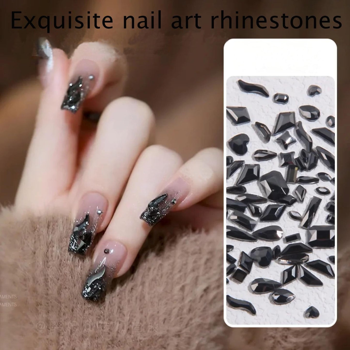 Kaipheiquan Nail Rhinestones Kit, 18 Types of 900 Special-Shaped Nail Crystal + 3200 Flat-Bottomed Nail Rhinestones, Black Nail Rhinestones for Nail Art DIY with Tweezer + Pickup Pen