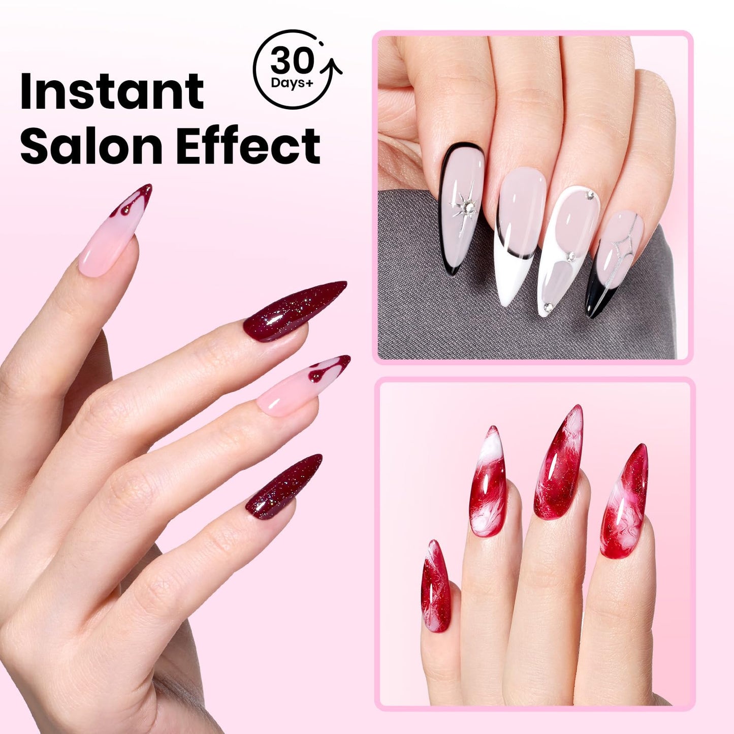 Beetles Tipex Lite Nail Tips Kit with Dehydrator & Primer, Medium Stiletto Full Cover Clear Nails 256PCS 16 Sizes, Mini UV Lamp, 20g Solid Nail Glue, Base & Top Coat, All-in-One Nail Starter Kit