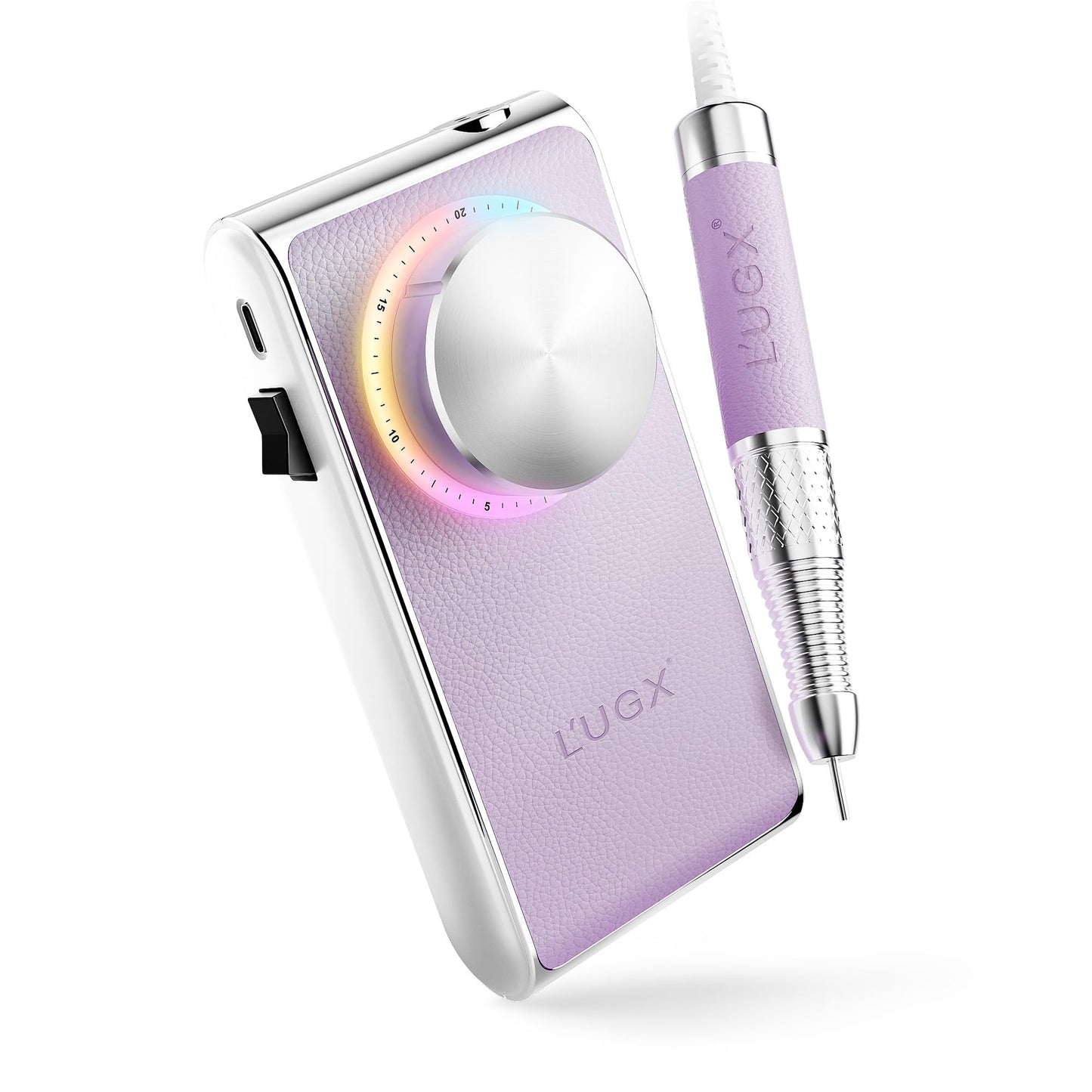 L'UGX Professional Nail Drill 30000RPM, Cordless Rechargeable Electric Nail File for Acrylic Nails Gel Polishing, Efile Nail Kit for Manicure Pedicure, Low Noise Low Vibration, 7Pcs Drill Bits, Purple