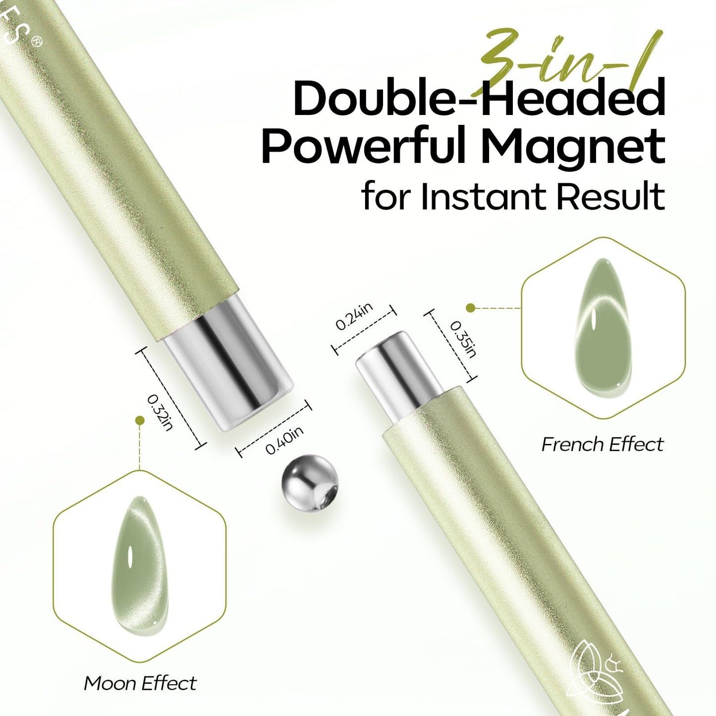 modelones Cat Eye Magnet for Nails, 3-in-1 Green Cateye Gel Polish Magnet Pen & Heart-Shaped Magnet for Nail Art & Ball &Hole &Lightning Magnet, Multi-Effect Magnets for Nail Art Lovers DIY Salon