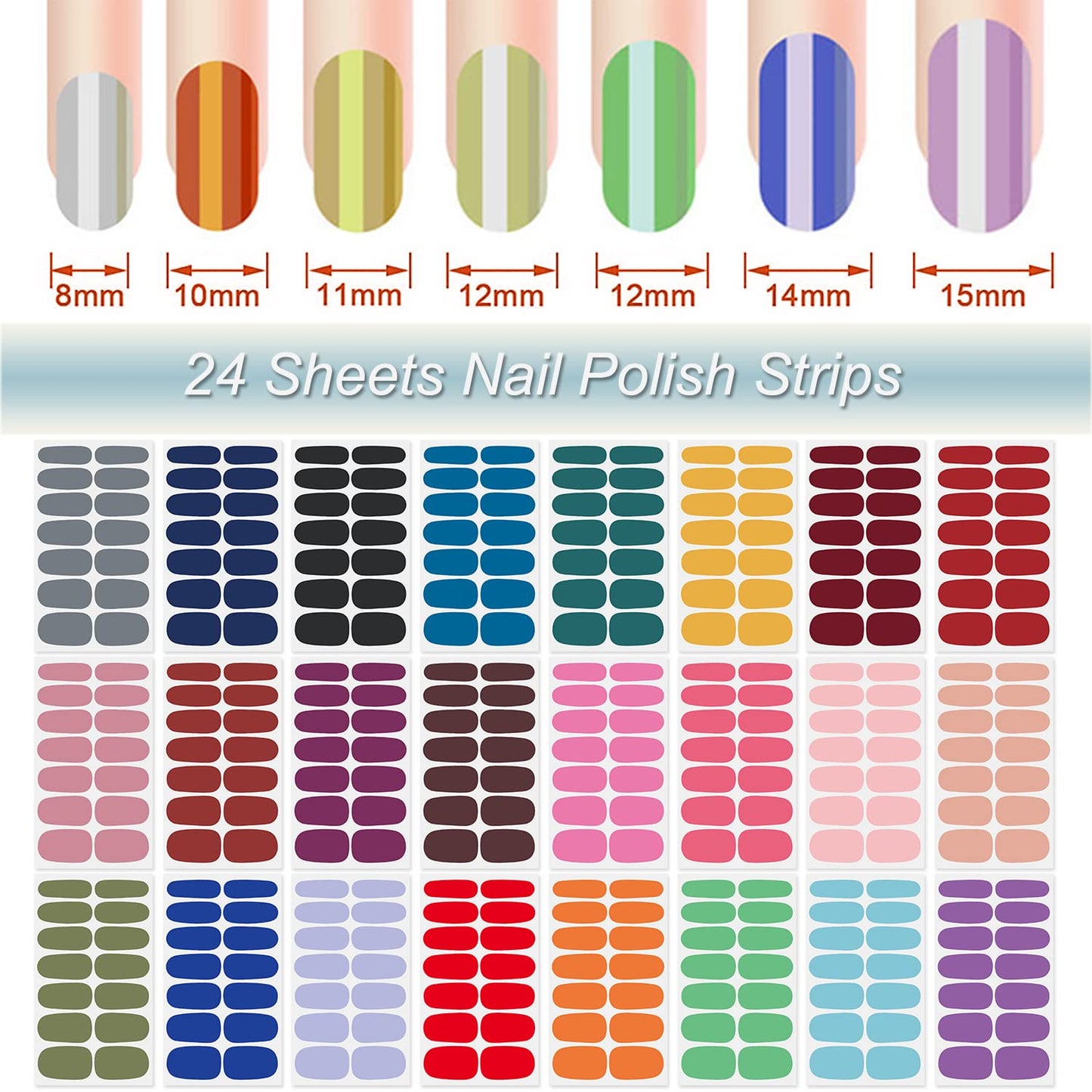 Solid Color Nail Wraps, DANNEASY 24 Sheets Nail Polish Strips Self Adhesive Nail Polish Stickers Gel Nail Strips Fingernails Manicure Stickers for Nail Art with 1pc Nail File, Cuticle Stick
