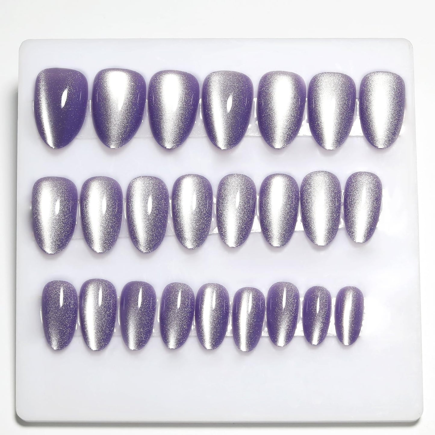 Purple Ombre Cat Eye Press on Nails, Glossy Metallic Gradient Almond Shape False Nails, Elegant & Modern for Women, 24PCS Nail Kit