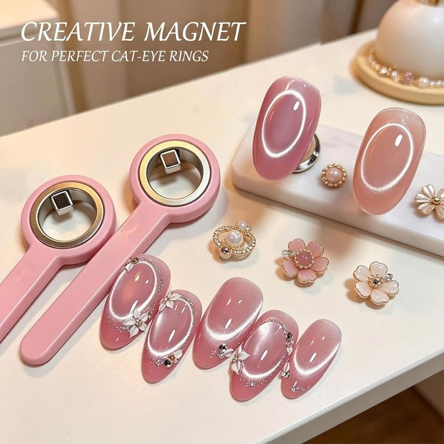Ring-Shaped Cat Eye Magnet for Nails, Hollow Magnetic Design Circle Cat Eye Magnet for 3D Halo French Tip Nail Art, Home Salon DIY Manicure Tool (2Pcs-Purple+Black)