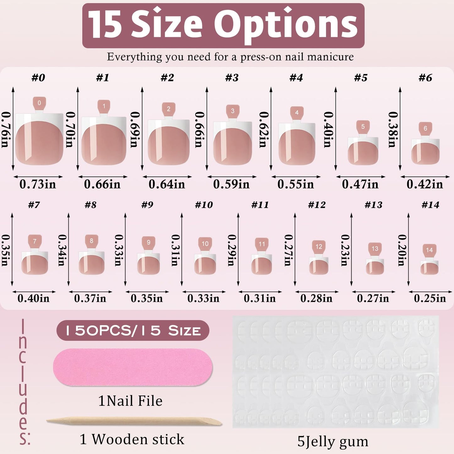 Bellelfin French Press On Toenails For Women with Nail Adhesive Tabs, 150 Pcs White French Tip Toe Nail Press Ons, Short Square Toenail Press On, 15 Sizes Full Cover Acrylic Fake Toe Nails