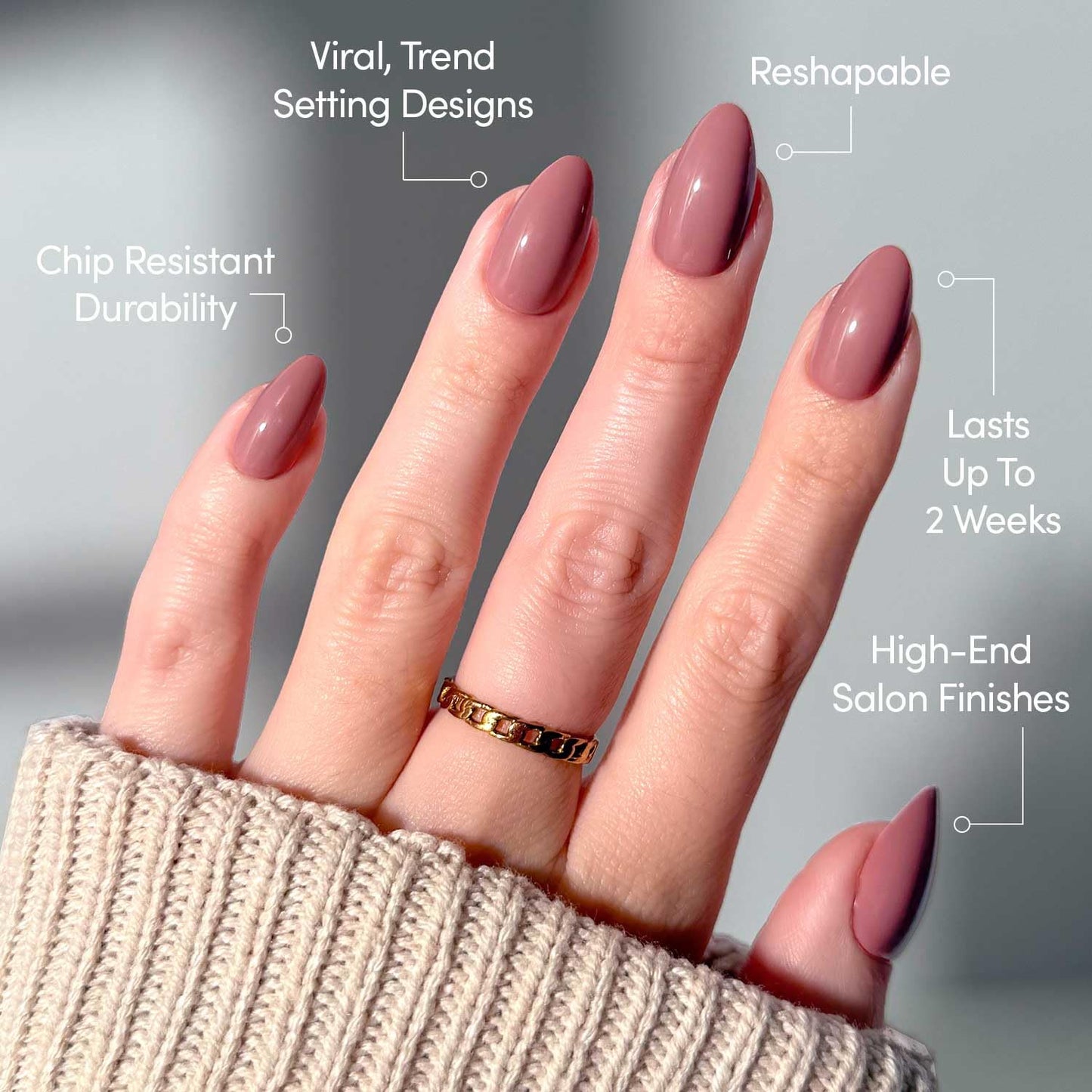 Glamnetic Press On Nails - Short Almond Fake Nails, Muted Mauve Purple Nails, Mauve Obsession | 15 Sizes - 30 Nail Kit with Glue | Gift for Mom