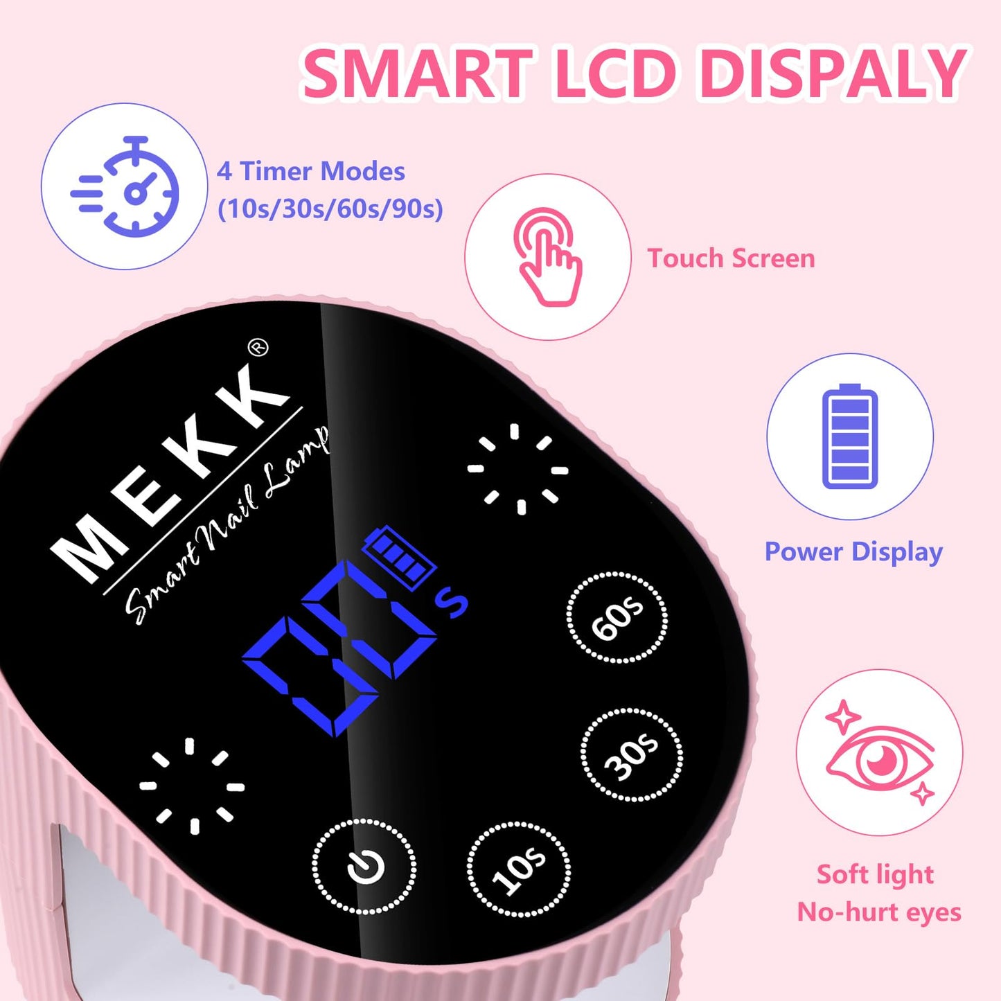 MEKK Cordless Mini UV Light for Gel Nails - 24W Rechargeable Mini UV LED Nail Lamp with Touch Control & Auto Sensor,Small Flash Cure Lamp,4 Timers,Portable Nail Light for Tavel & Home Use-Light Pink