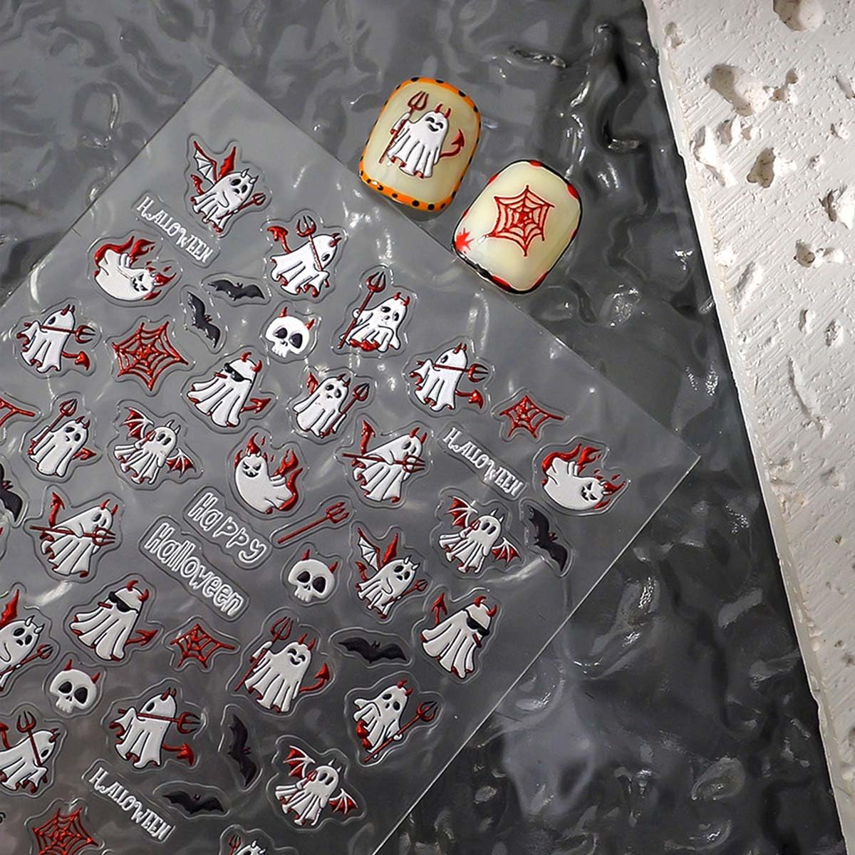 Halloween Ghost Nail Stickers Spooky & Cute Ghost Nail Decals 3D Self-Adhesive Stickers for Nails Halloween Nail Art Decorations for Women Girls,1 Sheet DIY Manicure Decor