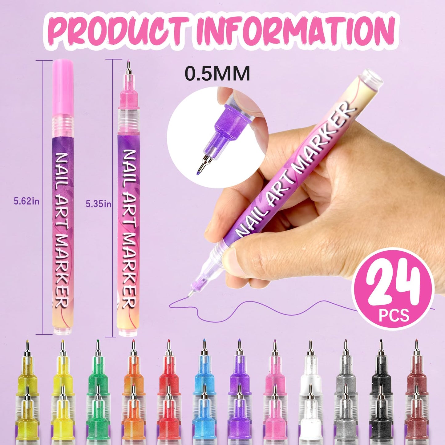 MKNZOME 12 Color Nail Art Pens, 2026 Upgrade 0.5 MM Nail Polish Pens Drawing Painting Point Liner Acrylic Painted Pen Kit, DIY Nails Art Design Manicure Tools Christmas Gifts (2 Set)