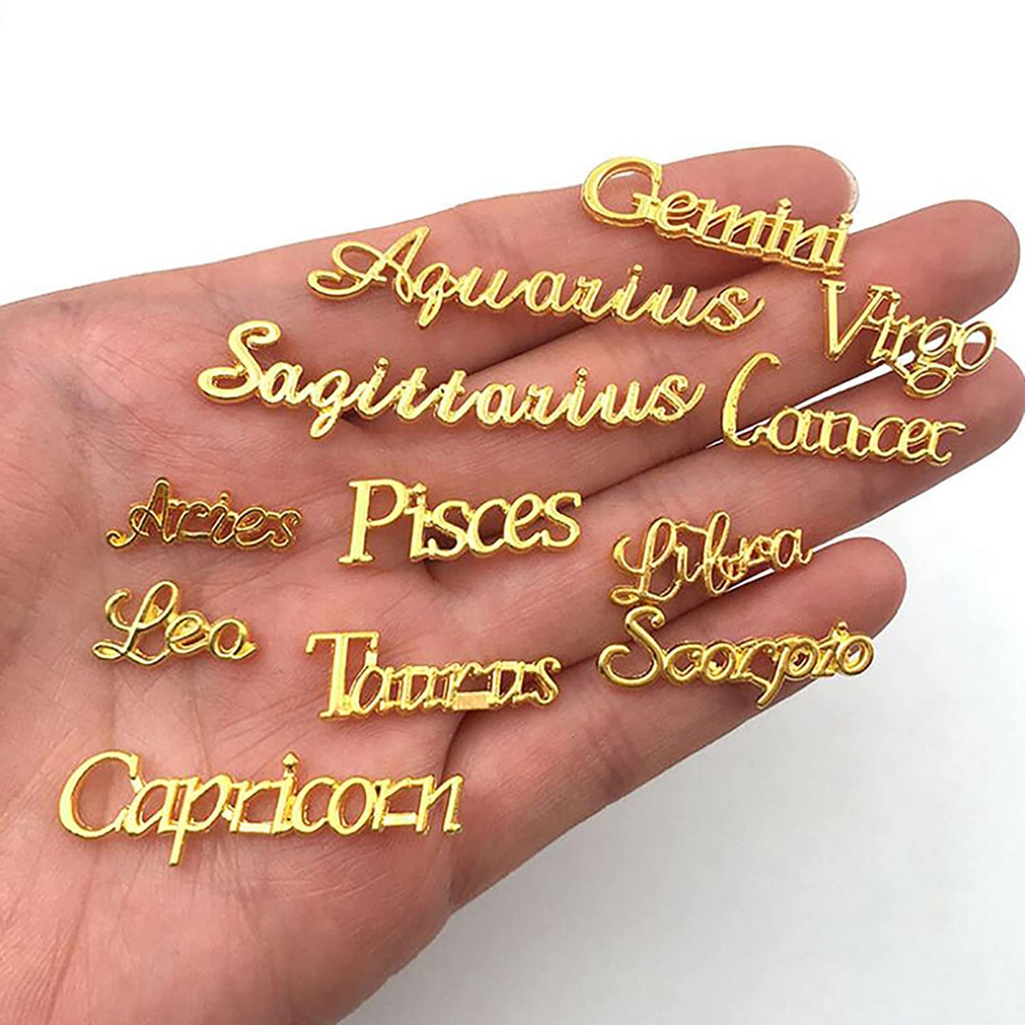 JERCLITY 48 Pieces Gold Silver Alloy Zodiac Nail Charms Zodiac Signs Nail Studs Constellation Words Charms for Nails Twelve Constellation Set for Women Girls