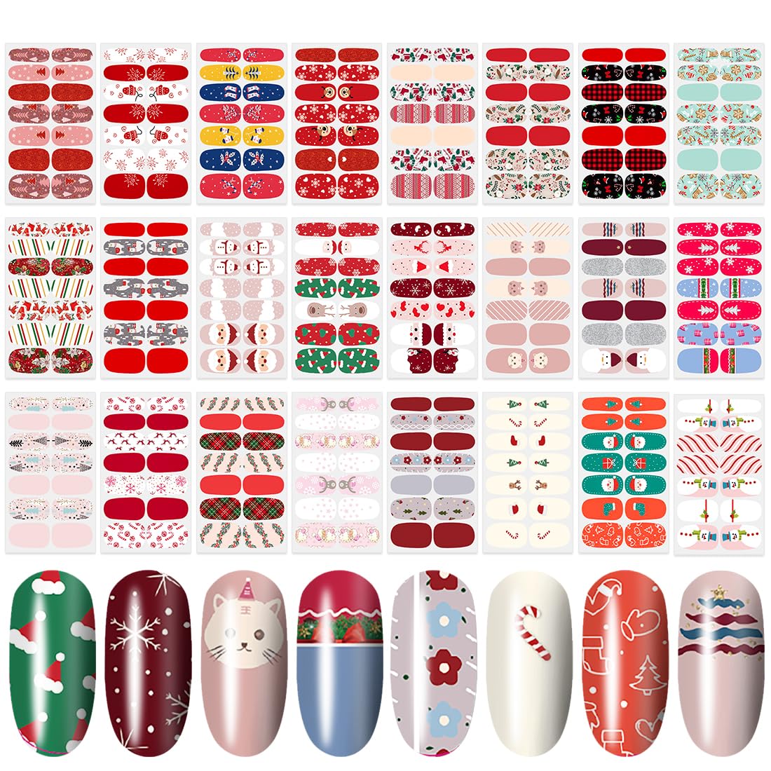336 Pieces 24 Sheets Christmas Nail Stickers Adhesive Nail Wraps Nail Art Stickers Full Wraps Nail Polish Stickers for Women with Nail File, Cuticle Stick(Cute Series)