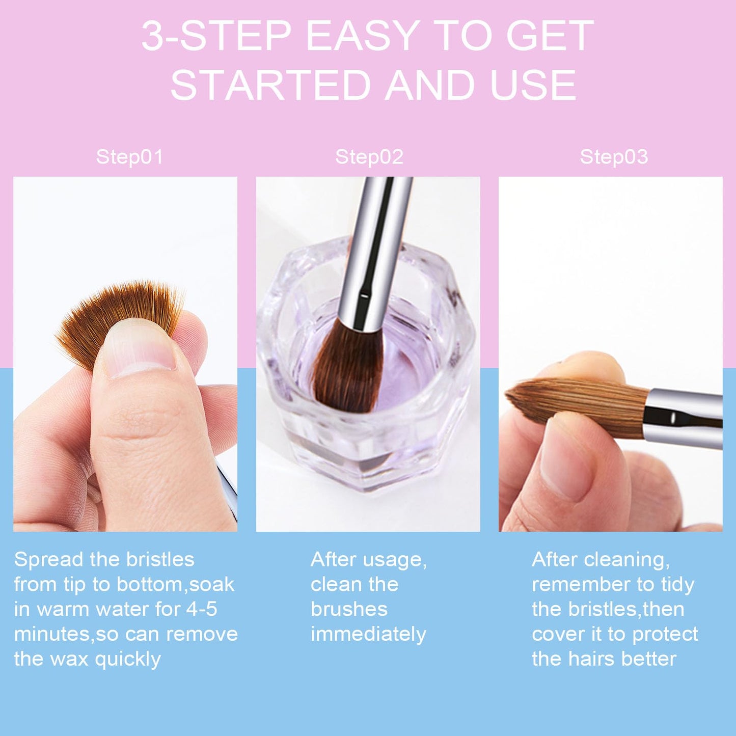 Shine Chance 2Pcs Acrylic Nail Brushes Set, 100% Pure Kolinsky Size 14 Nail Art Brush & Small Clean Up Brush, Art Design & Polish Mistake Cleaning Manicure Tools for Women Acrylic Application