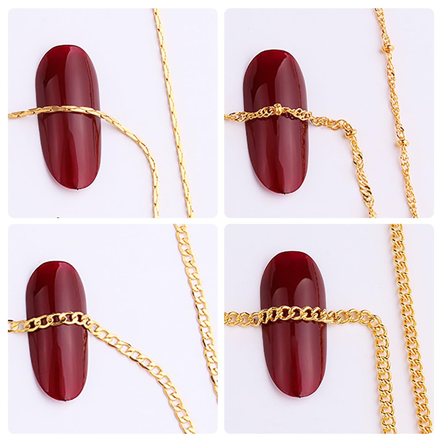 JERCLITY 8 Strips 19.7in Gold Nail Chains for Nail Art 3D Gold Nail Charms Metal Nail Art Chains Punk Nail Studs Jewelry Accessories for Women