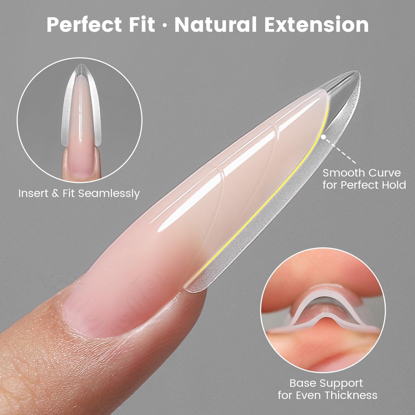 YOKEFELLOW Original Sandwich Nail Dual Form -240Pcs Almond Round Nails Forms with Guide Lines, 15 Sizes Top & Bottom Nails Mold for Builder Gel Nail Extensions