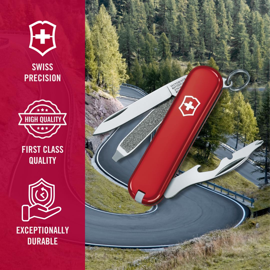 Victorinox Rally Swiss Army Knife, Compact, 9 Functions, Swiss Made Pocket Knife with Magnetic Phillips Screwdriver, Bottle Opener and Key Ring - Red