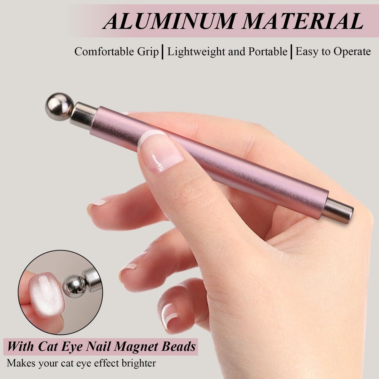 Plman Double-Head Cat Eye Nail Magnet Set, Nail Magnet Tool with Magnet Beads and Nail Magnet Guides, Flower Design Nail Magnetic Pen, Cat Eye Magnet for Nail Art DIY (Double-Head Set-Pink)