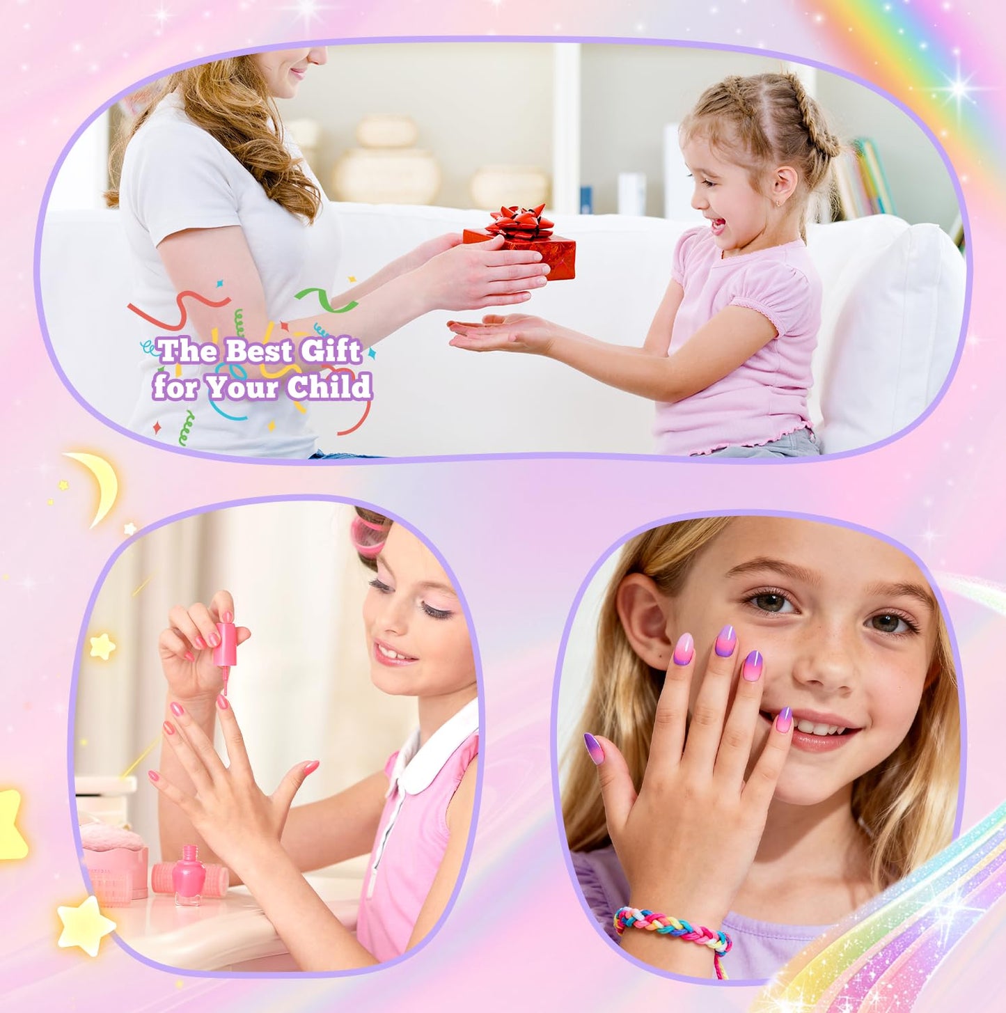 Krofaue 2-in-1 Kids Nail Art Kit, 80g UV Curing Solid Nail Glue Gel + 240PCS Extra Short Almond Soft Gel Nail Tips, 12 Sizes Clear Full Well Fake Nails Manicure Set for 9-12 Years Old Girls Home DIY &