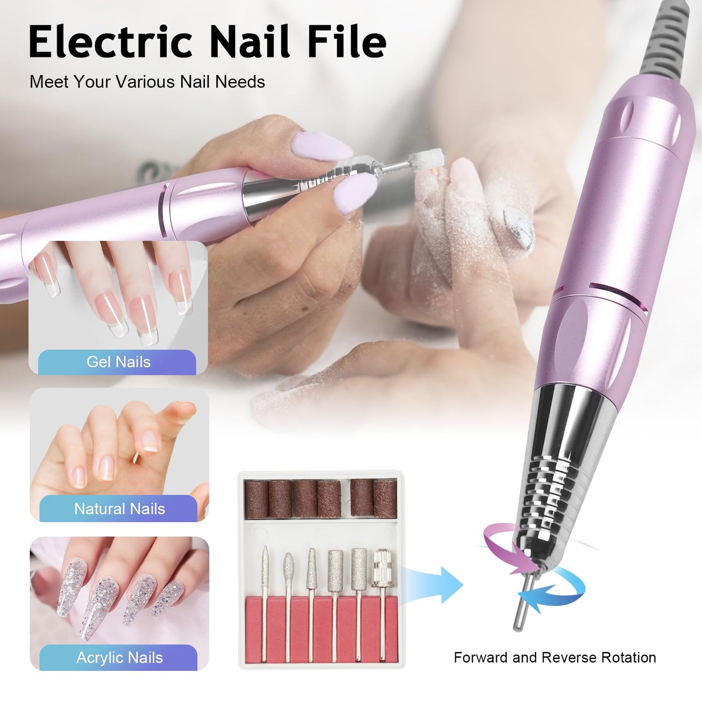 WINNIESHOP 5 in 1 Nail Lamp 30,000 RPM Electric Nail File with Nail Dust Collector, Grinding Head Suits , UV/LED Lamp & LED Desk Lamp Low Noise Professional Nail Drill Kit for Salon & Home (Style 1)