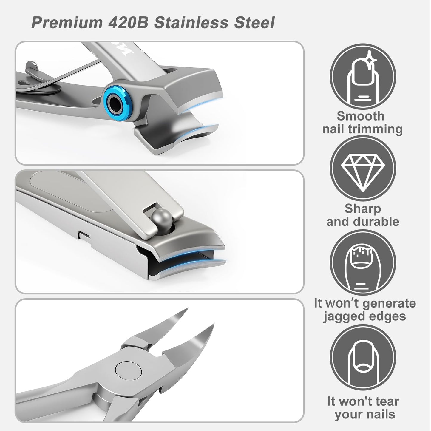 NORCHAN Nail Clippers Kit, 8-Piece Stainless Steel Toenail & Fingernail Clipper with Nail File & Cleaner, Precision Sharp Blade for Easy Clean Cut, Ideal for Men, Women, Seniors, Gift Pack