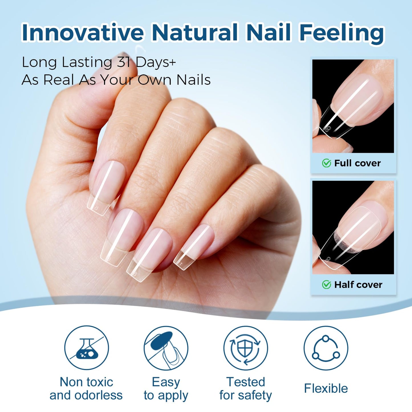 TOMICCA Short Coffin Nails 510Pcs 15 Sizes Pre Shaped Half Matte Acrylic Fake Nails Clear Press On Nails for Manicure Salon for Women