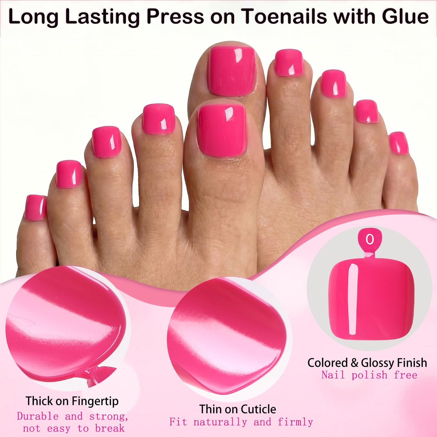 120pc Press on Toenails Women Fake Toe Nail Press ons,Rose Pink Acrylic Toenail Press ons Toes Nails Fake Toenails Glue on Toe Nail Tips 12 Sizes Toe Press-on Pedicure Presson False Nails for Feet