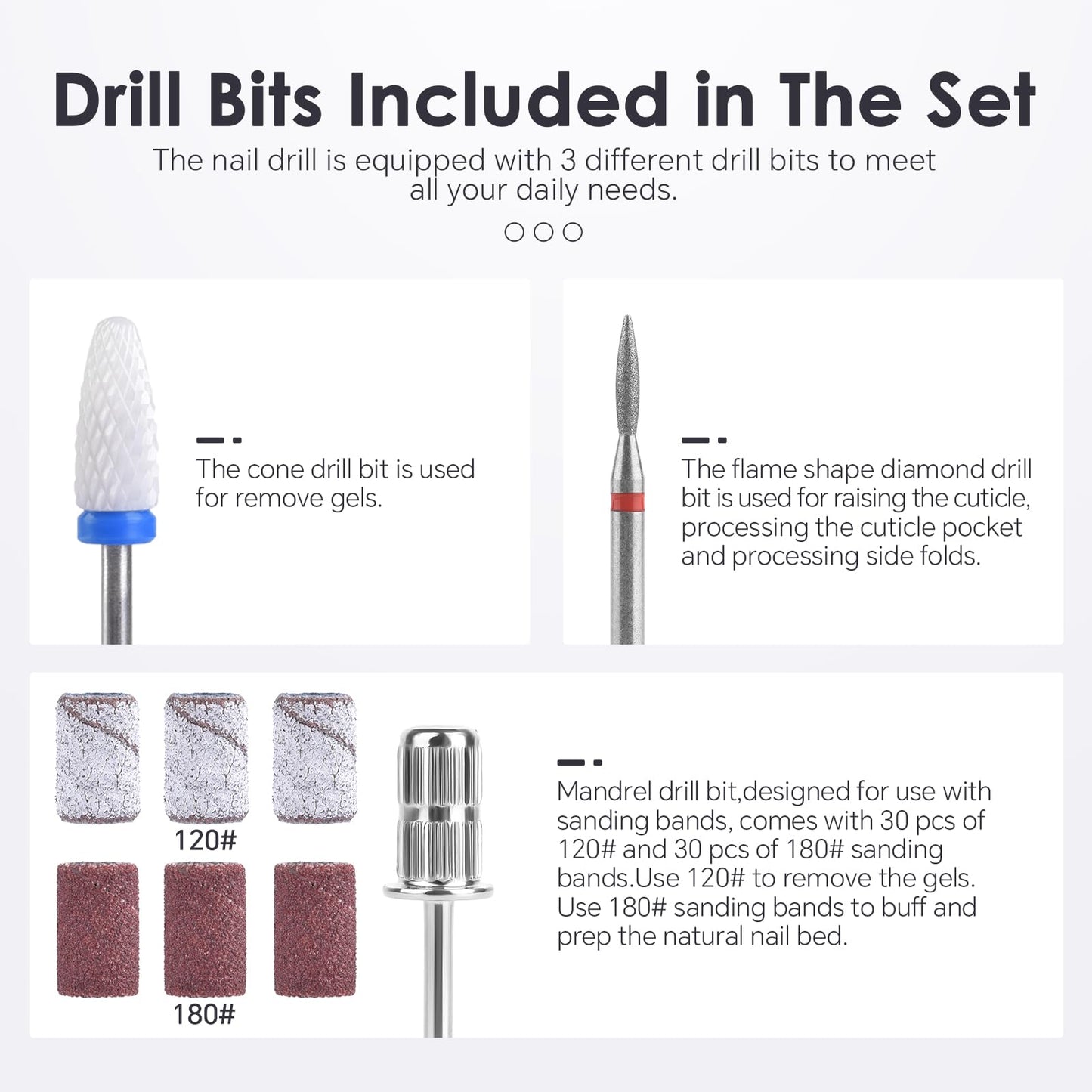 siyuwuro Electric Nail Drill Machine Portable Electric Nail File for Acrylic Gel Dip Powder Nails Professional Manicure Pedicure Tools Kit with Nail Drill Bits Sanding Bands, for Home DIY &Salon, Grey