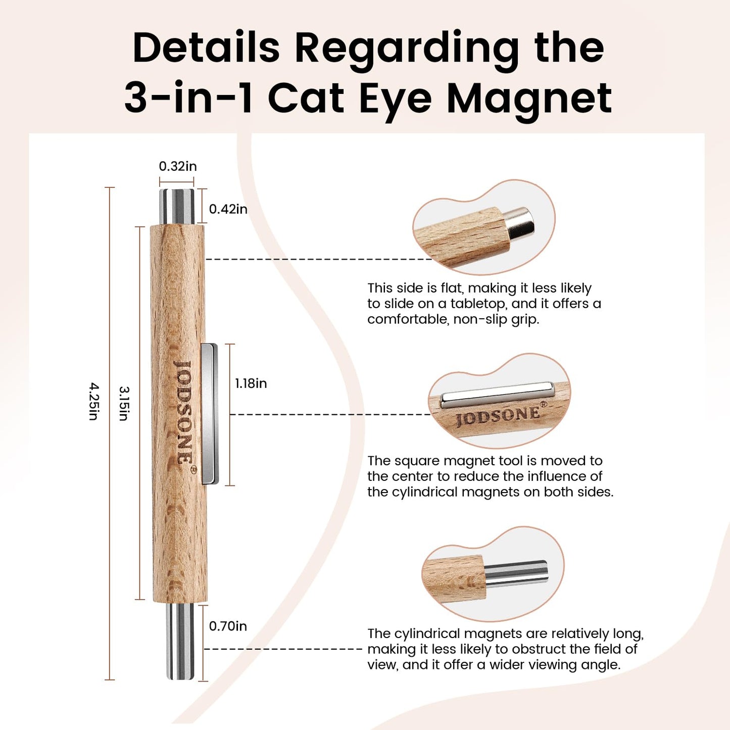 JODSONE 3-in-1 Cat Eye Magnet for Nails, Cylindrical & Square Magnets Nail Art Pens,Multi-Function Strong Magnet Nail Art Tool for Cat Eye Design DIY(Magnet Only, No Gel Included)