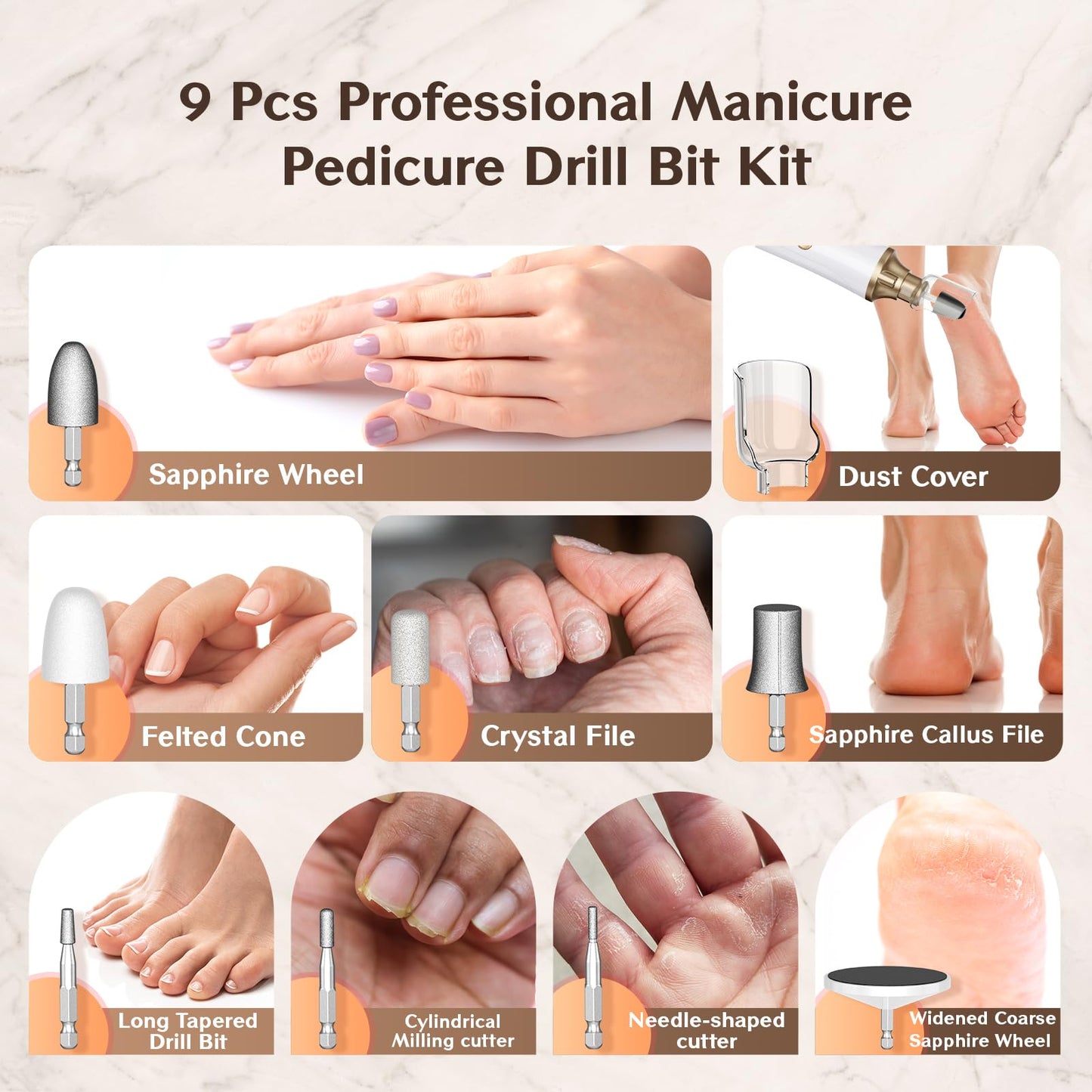 Professional Manicure Pedicure Kit, Electric Nail File Set,15 Speeds Hand Foot Care Tool for Nail Grind Trim Polish, Wider Grinder for Thick Nails, for Men Women Seniors