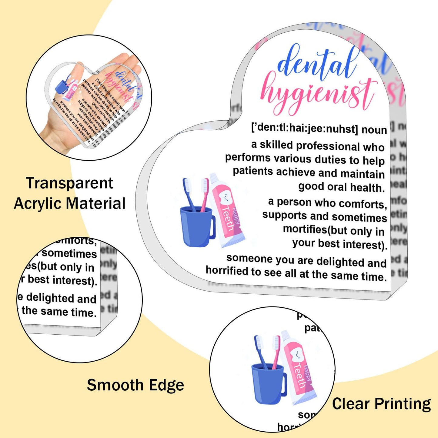 ZsaTuiy Dental Hygienist Gift Women Men,Inspirational Gifts Women,Thank You Gifts Dental Hygienist,Heart Shaped Acrylic Desk Decorative Sign Home Office,Birthday Thank You Gifts JH170