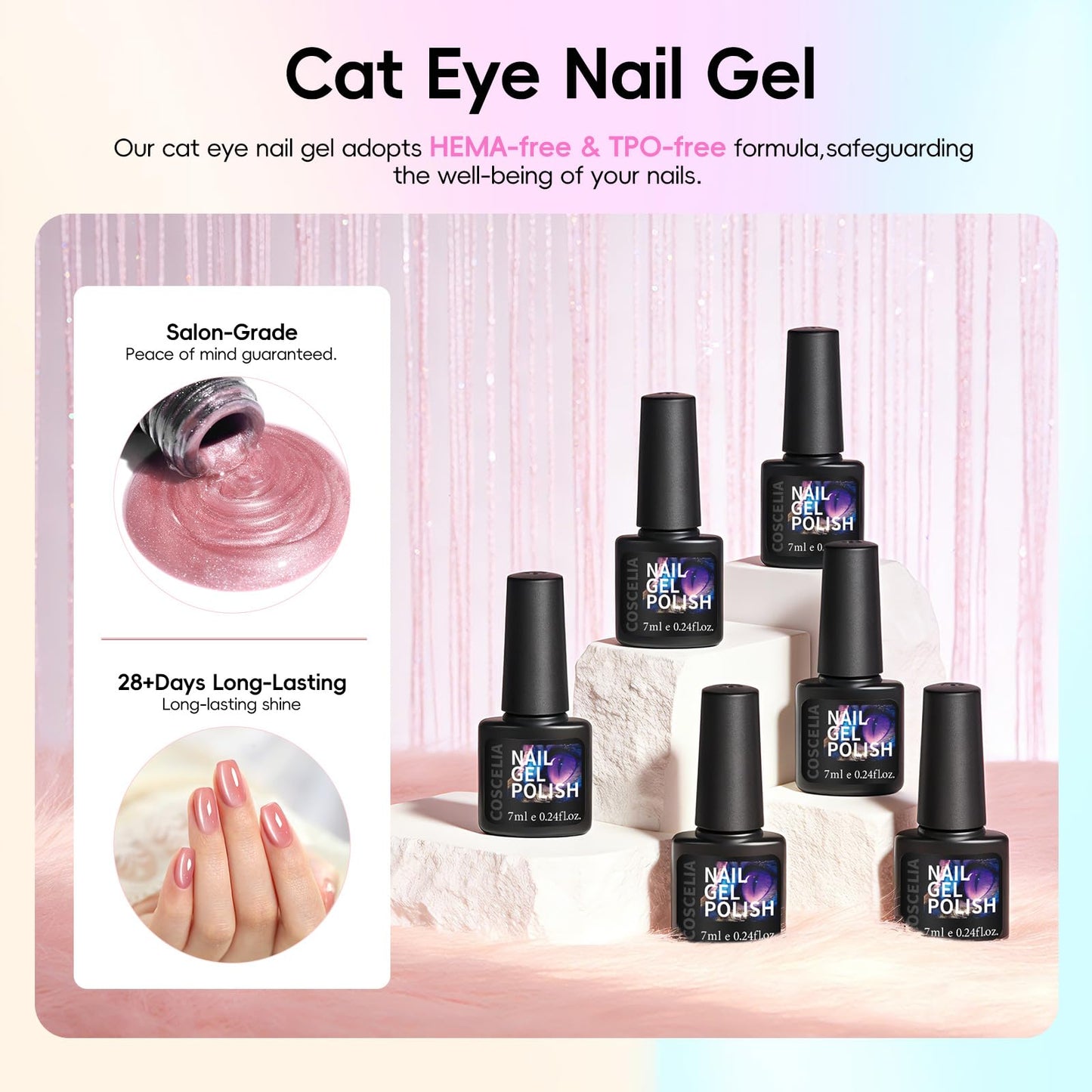 COSCELIA 20pcs Cat Eye Gel Nail Polish Set, 20 Spring Summer Colors Jelly Cateye Gel Polish with Magnet Collection Pink Milky Purple Blue Green Pink Magnetic Nail Polish Starter Kit Gifts for Women