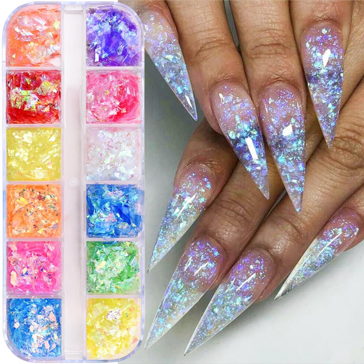 GZMAYUEN Nail Art Kit, Holographic Nail Sequins Shapes, Nail Gliiter Powder, Nail Stickers, Nail Art Brushes Set, DIY Design Manicure Decorations Sets for Nail Art