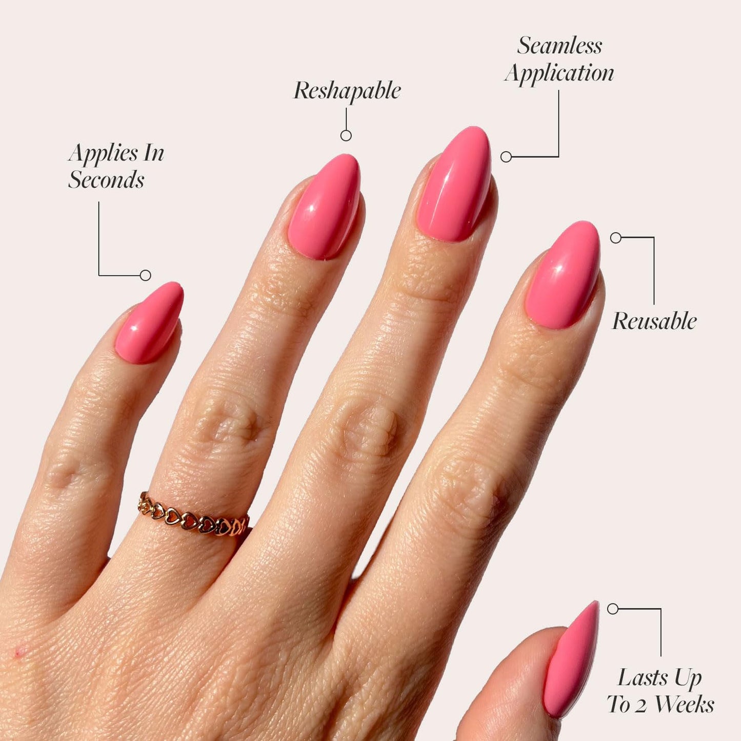 Glamnetic Press On Nails - Flamingo Pink | Opaque Classic Pink Short Almond Fake Nails, Salon Quality | 15 Sizes - 30 Nail Kit