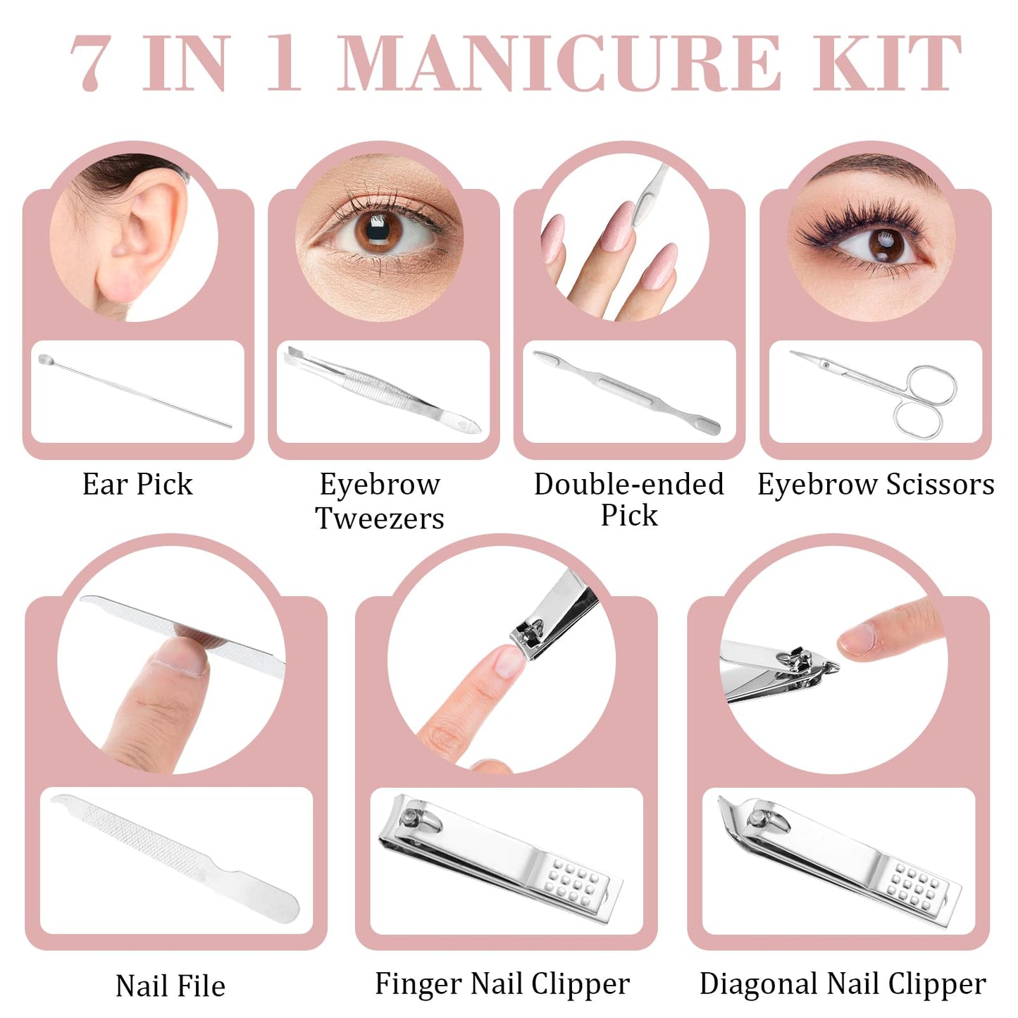 12 Sets Manicure Set, 7 in 1 Stainless Steel Nail Care Kit, Sturdy Manicure Tool Kits with Travel Case, Nail Grooming Kit Gift, for Men and Women(6 Colors)